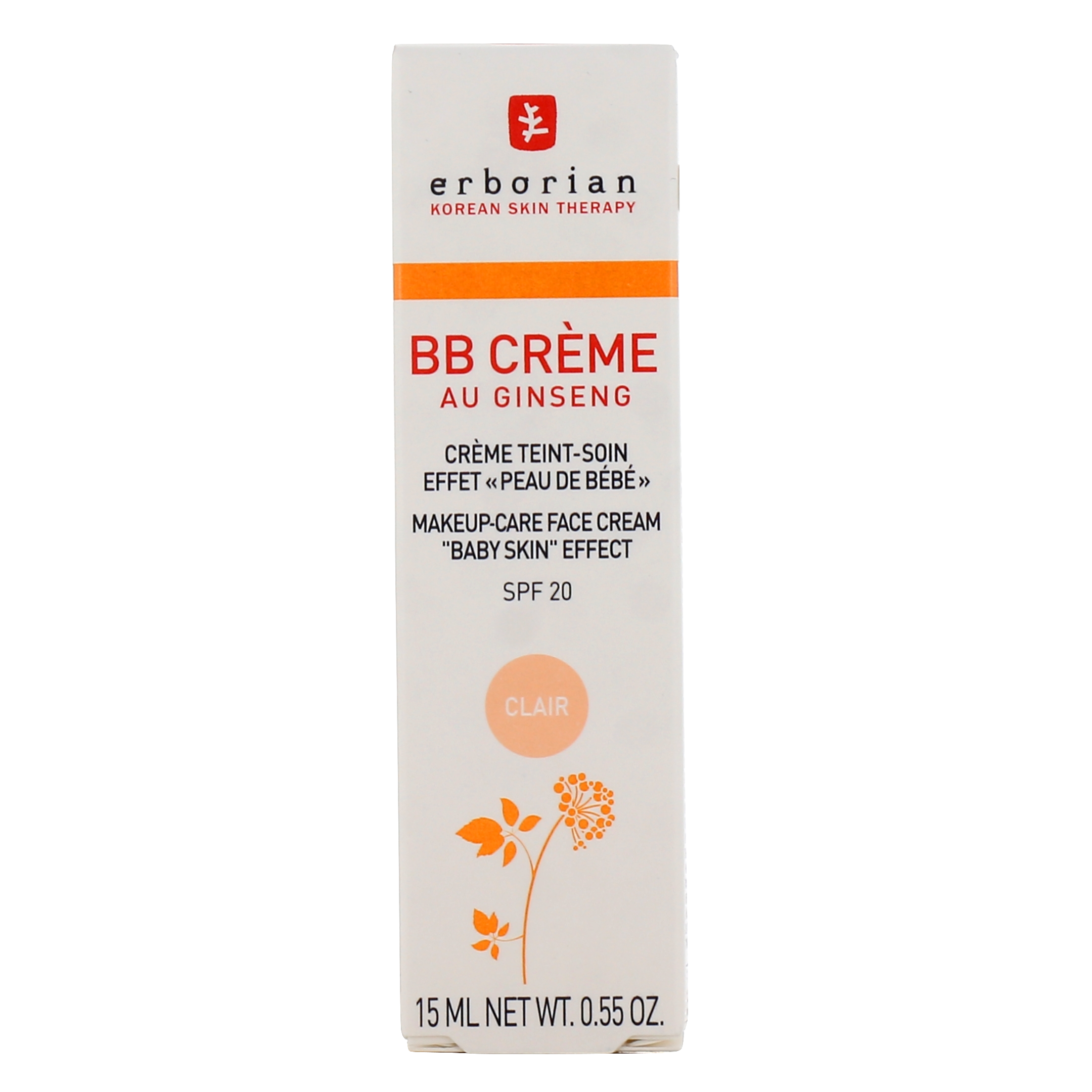 Erborian BB Crème au Ginseng - Crème teint - Soin effet peau de bébé -  5-en-1 cosmétique coréenne Soin du visage avec SPF 20 - Tubes et coffrets