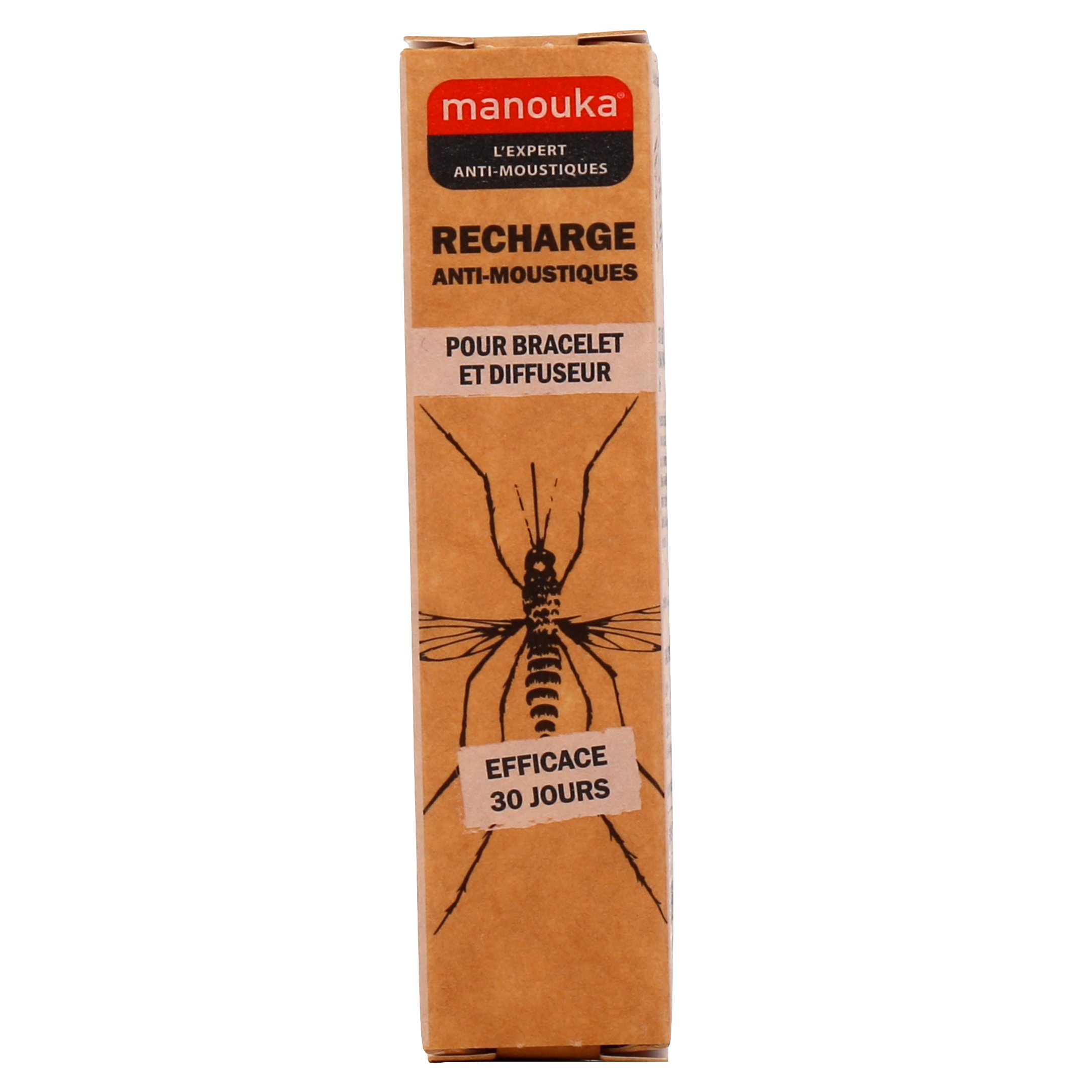 MANOUKA Bracelet Anti-Moustiques Noir + Recharge 6ML