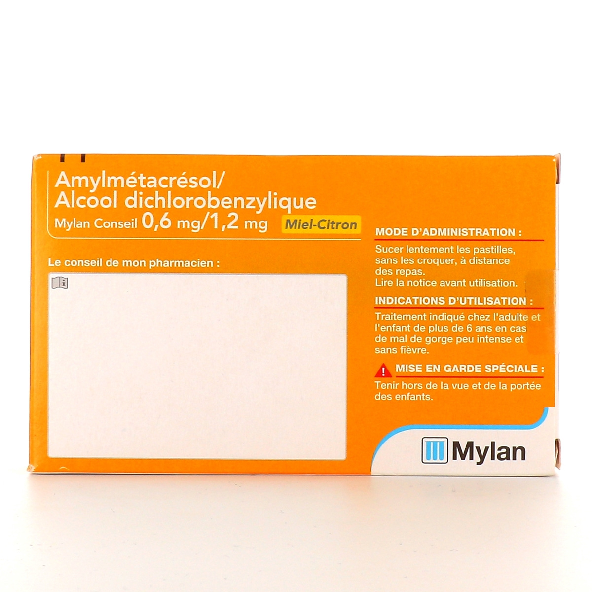 Amylmetacresol 0,6 mg/Alcool dichlorobenzylique 1,2 mg Mylan