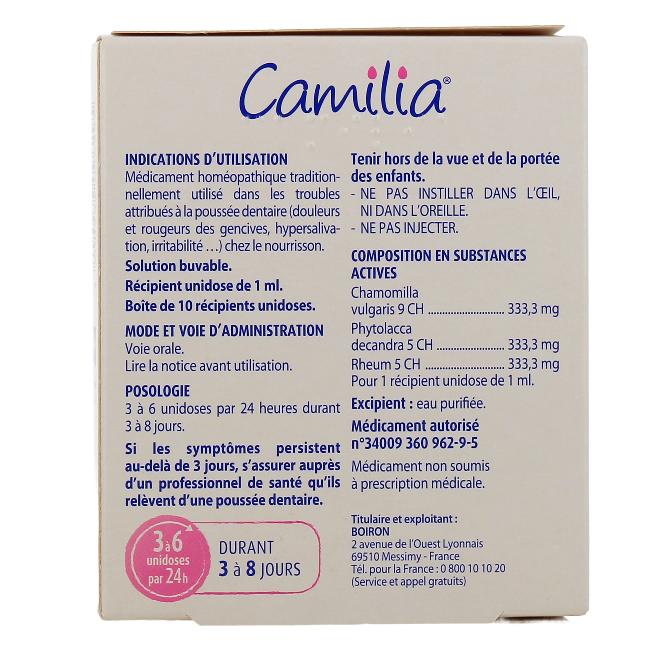 Camilia Troubles Attribués A La Dentition Chez Le Nourrisson Solution  Buvable 1 ml 30 Récipients Unidoses