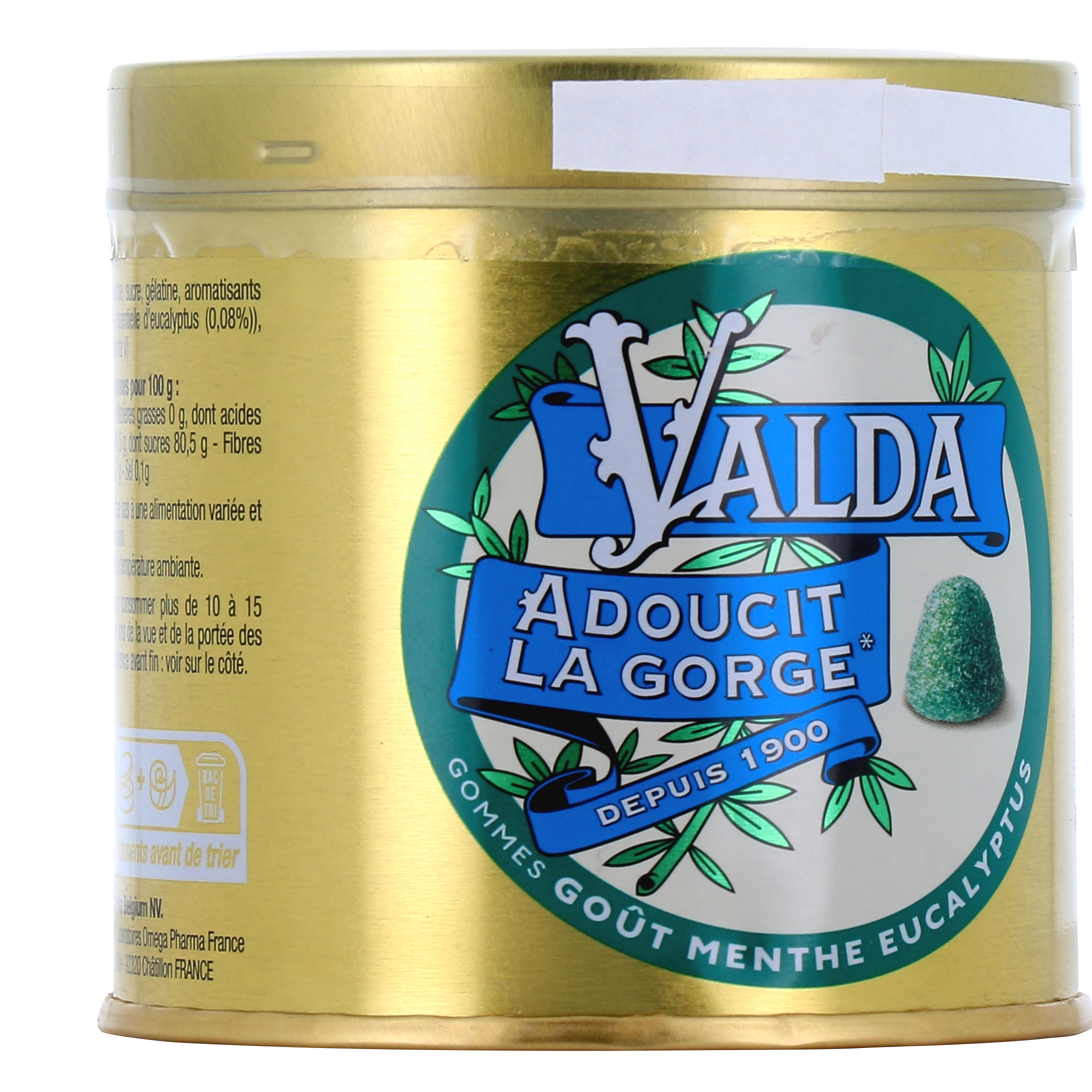 Mal de Gorge: Valda Pastilles Menthe Eucalyptus Sans Sucre Boite de 50g