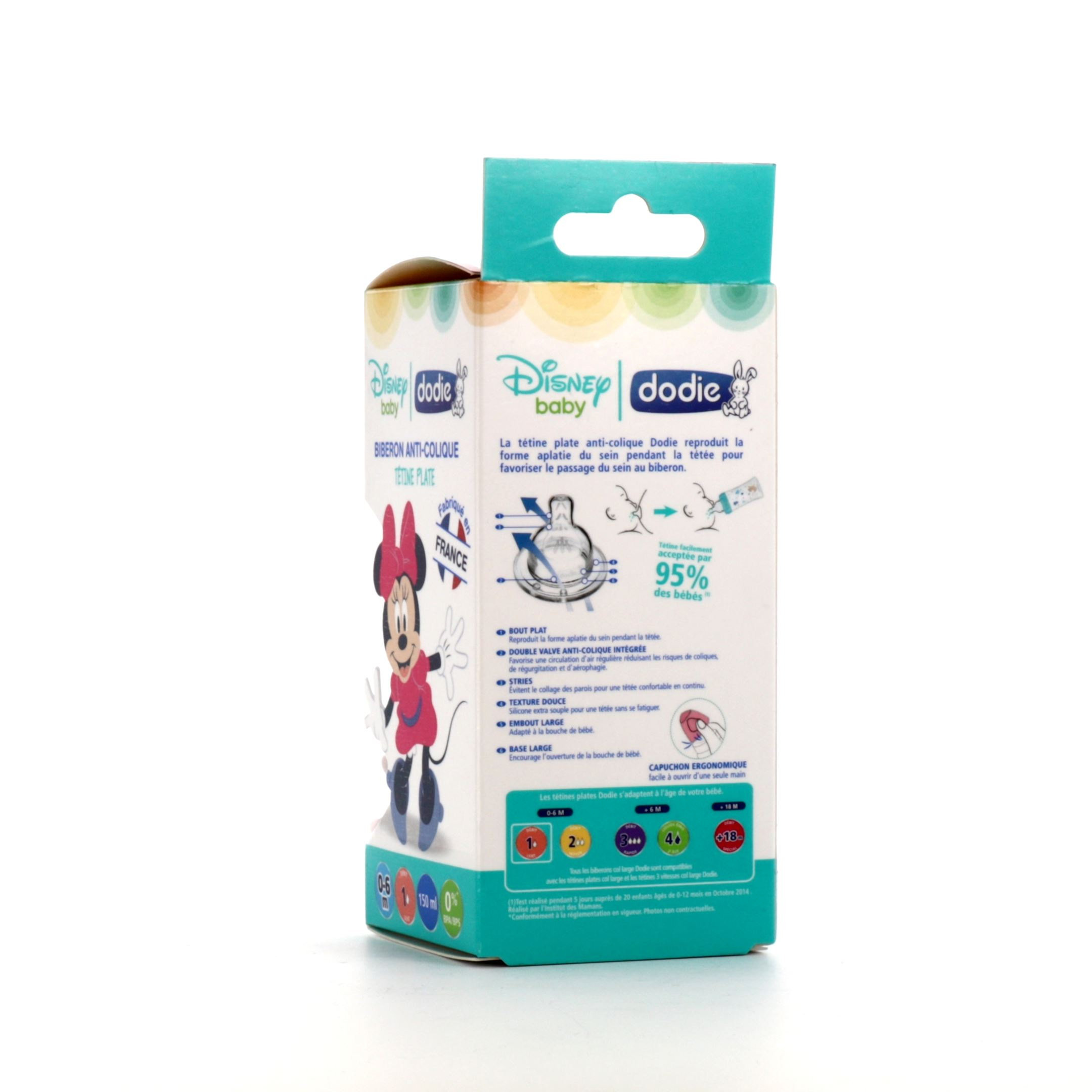 Dodie Biberon Disney Baby Minnie Sensation+ Anti-colique tétine plate (0-6  M) – 150 ml