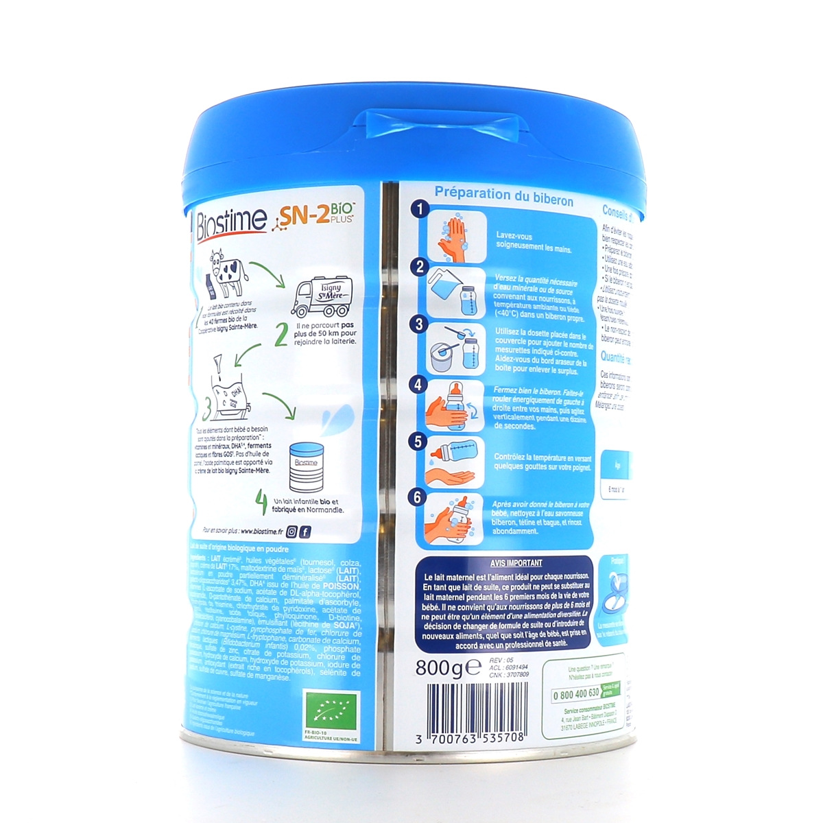 Everymilk lait 2e âge bio - De 6 à 12 mois - Sans huile de palme