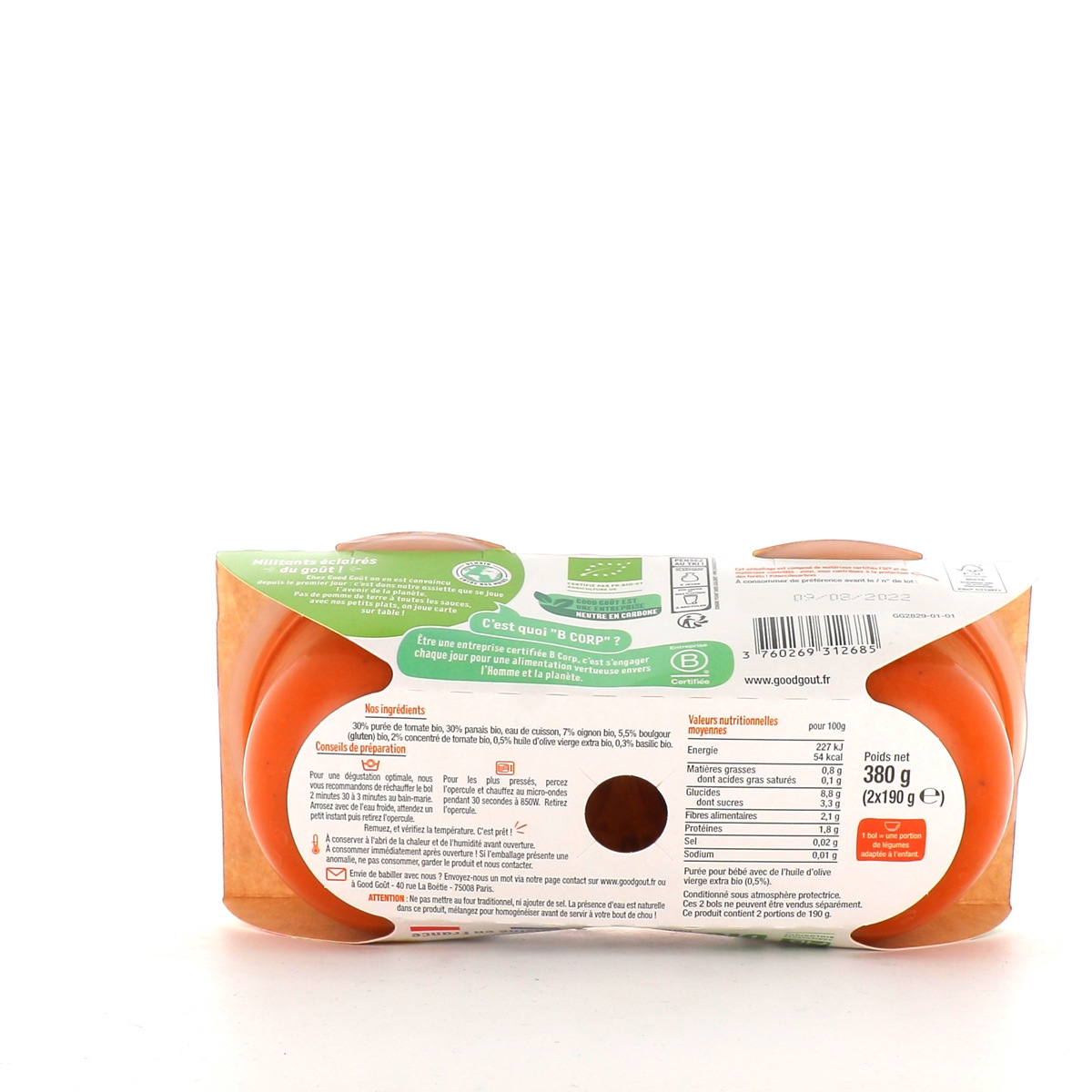 Good goût bébé compotée de tomate panais et boulgour dès 6 mois 2x190g