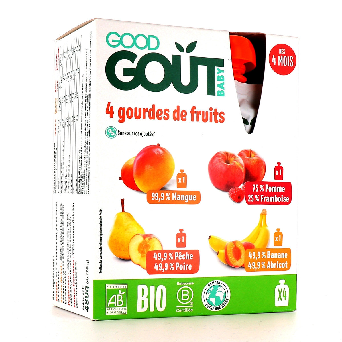 Good Goût Fruit Purée De Fruits Pêche Poire Dès 4 Mois 120g