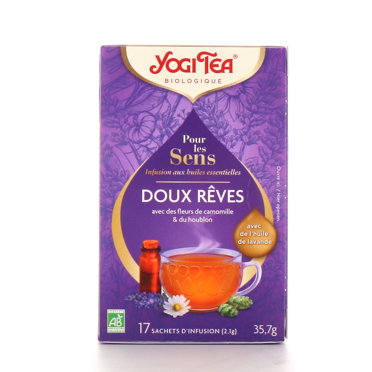 Thé Yogi, soulagement du stress au miel et à la lavande, sans caféine, 16  sachets de thé, 1.
