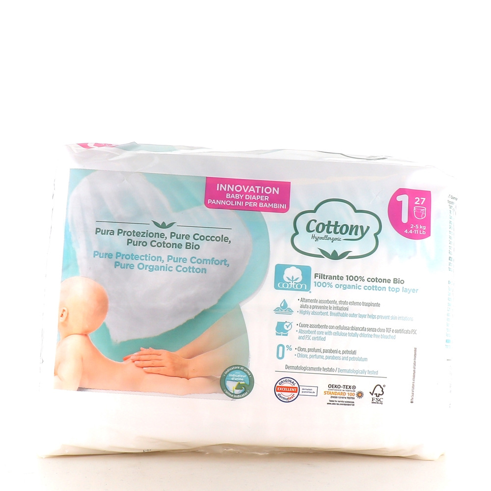 COTTONY BIO COUCHES HYPOALLERGENIC TAILLE 1 2-5KG X 27