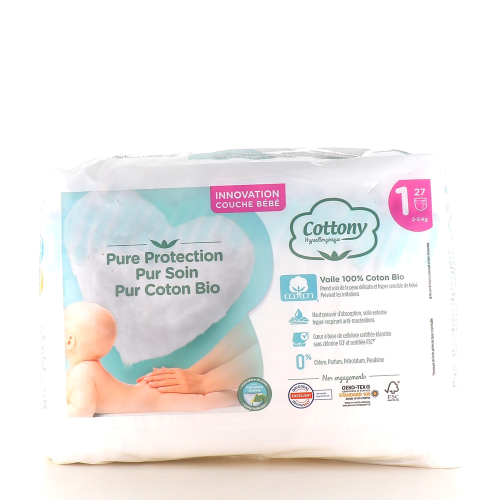Cottony Couches Bébé Taille 1 (2-5 kg) 27 pc(s) - Redcare Pharmacie