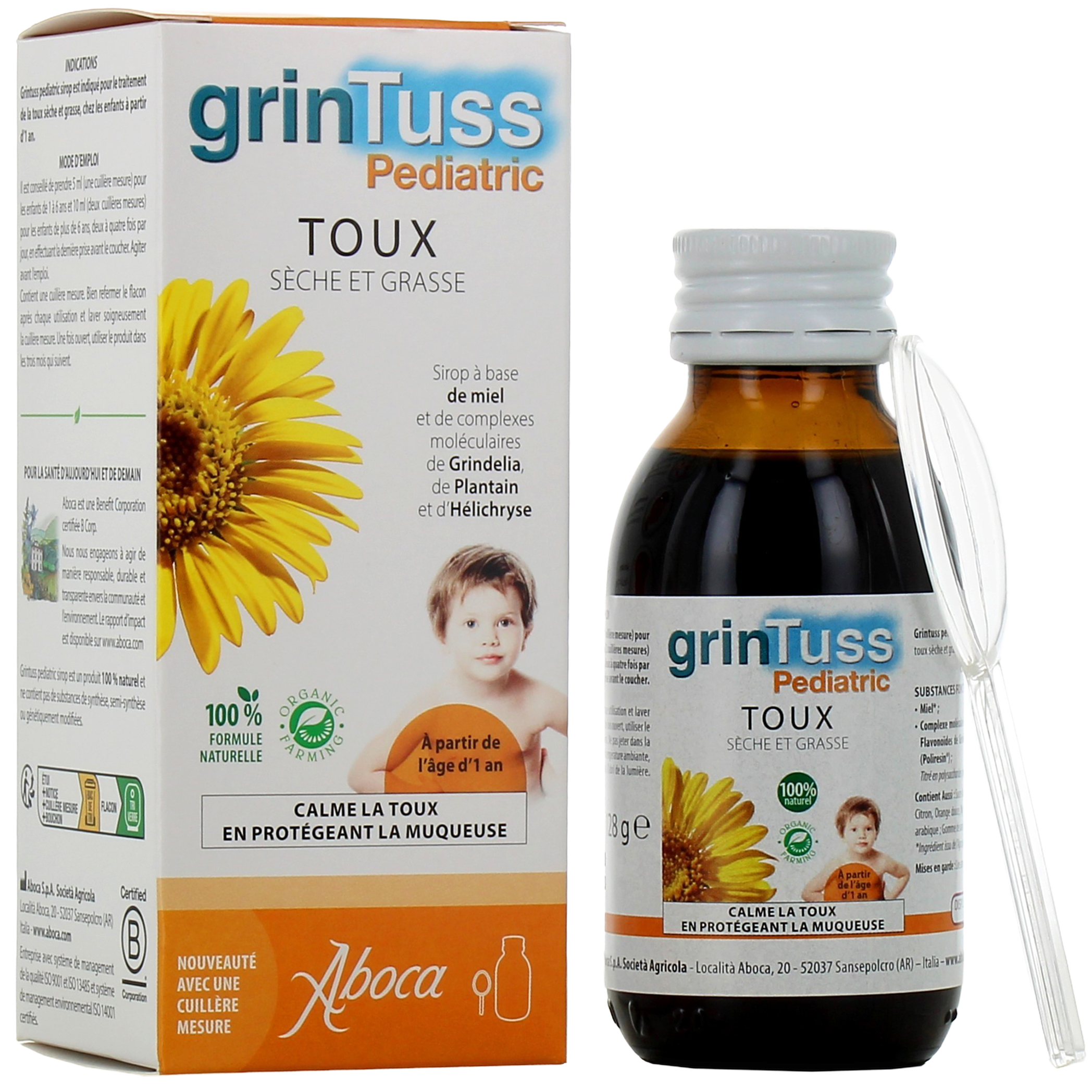 ABOCA - GrinTuss Pediatric - Sirop toux sèche et grasse - 128g