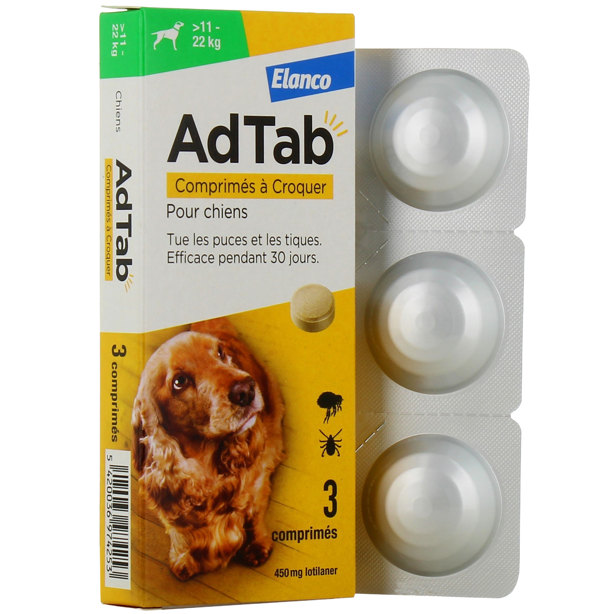 AdTab - Comprimés à Croquer Anti-Puces Anti-Tiques - Chien 2.5 à