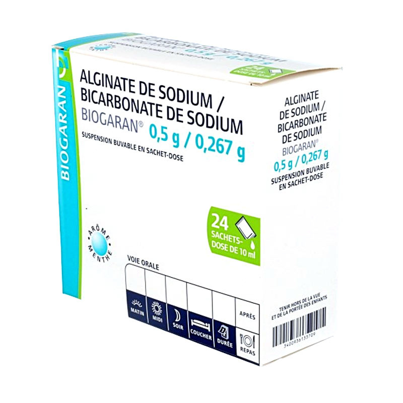 Alginate de sodium 500 mg / Bicarbonate de Sodium 267 mg Biogaran