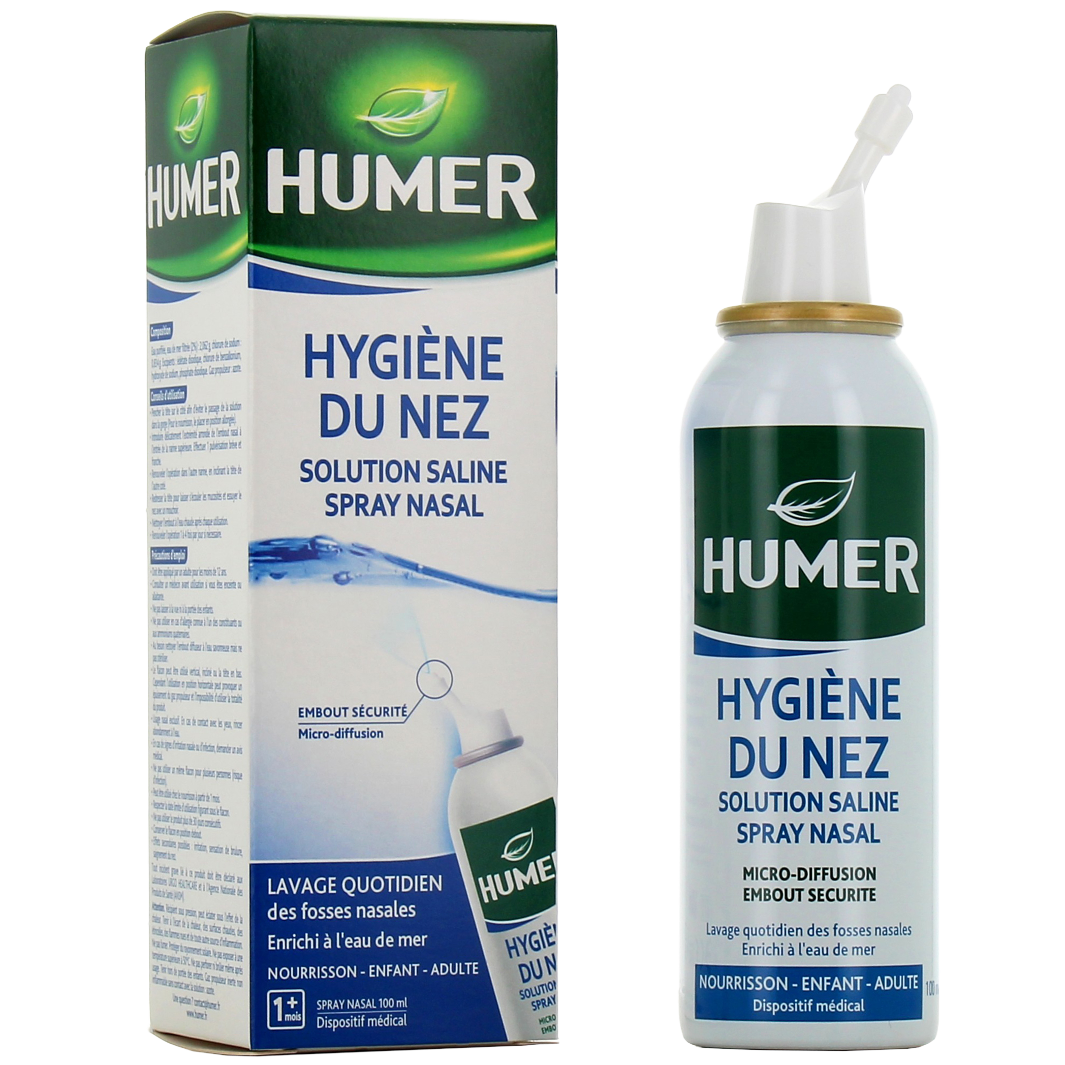 HUMER Spray nasal Hygiène du nez - 100% eau de mer - Adulte - HumerHumer