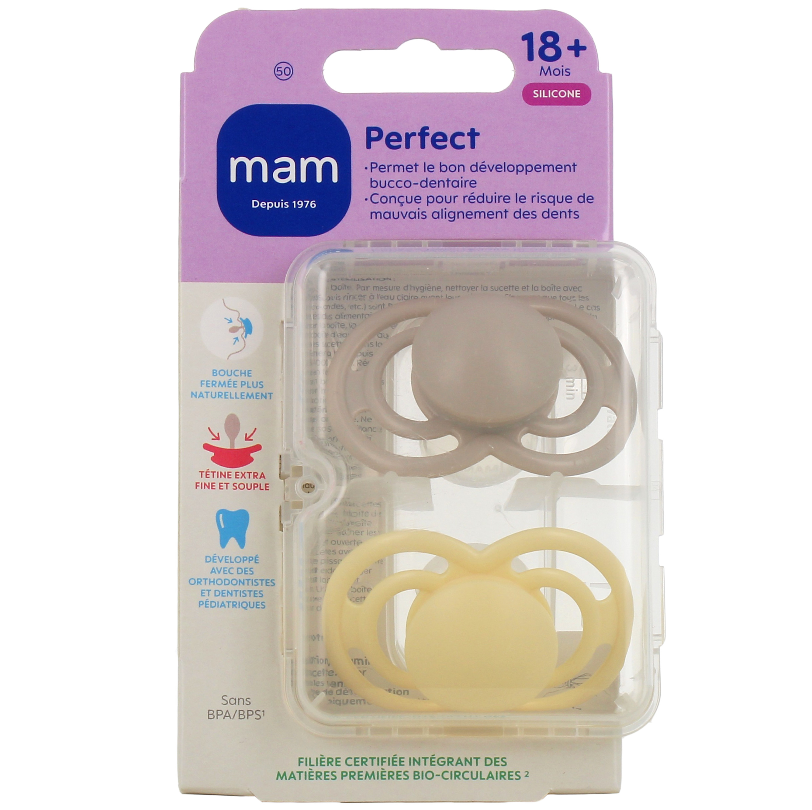MAM Duo sucettes +18 mois anatomiques nuit silicone REF 40