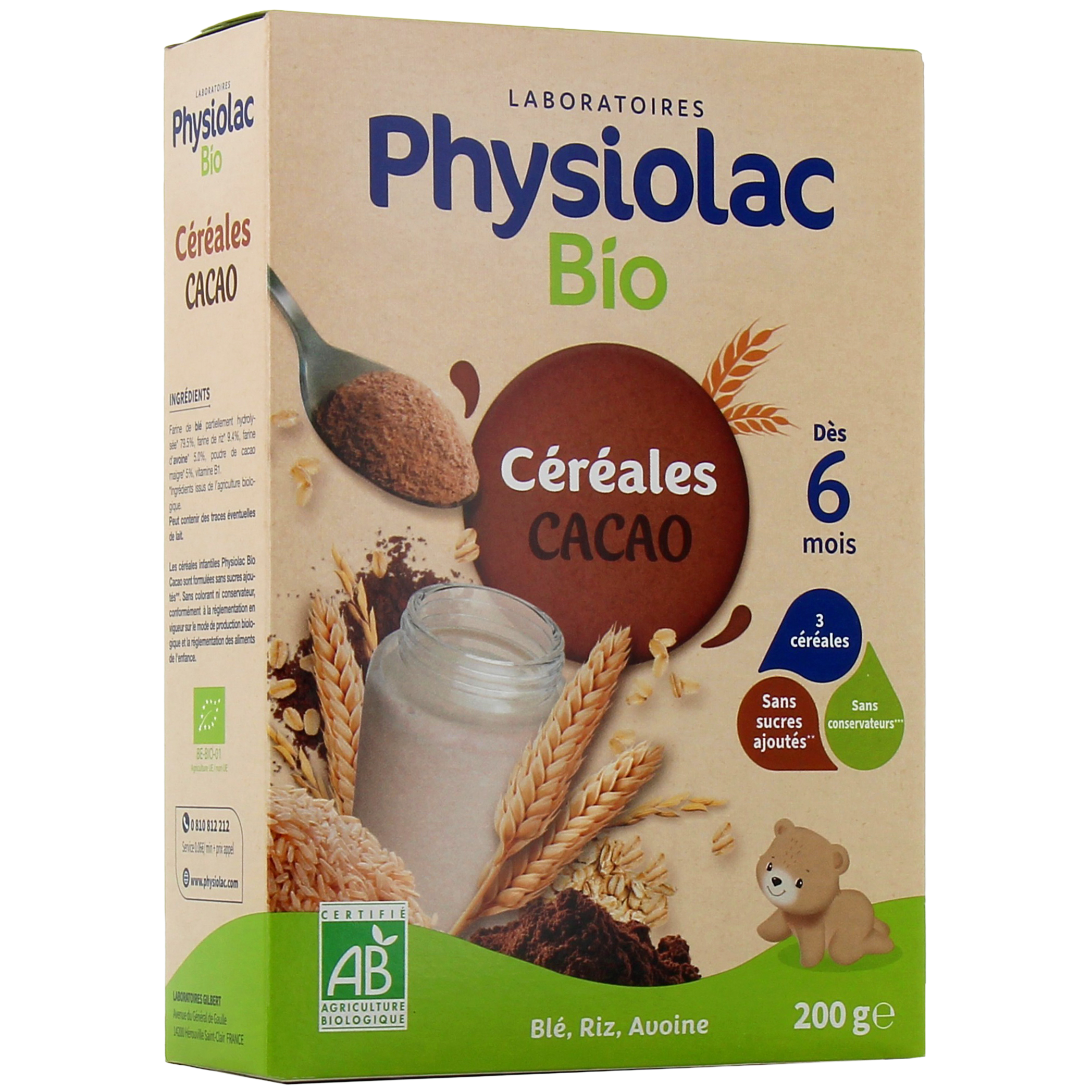 Physiolac Bio céréales cacao dès 6 mois 200gr