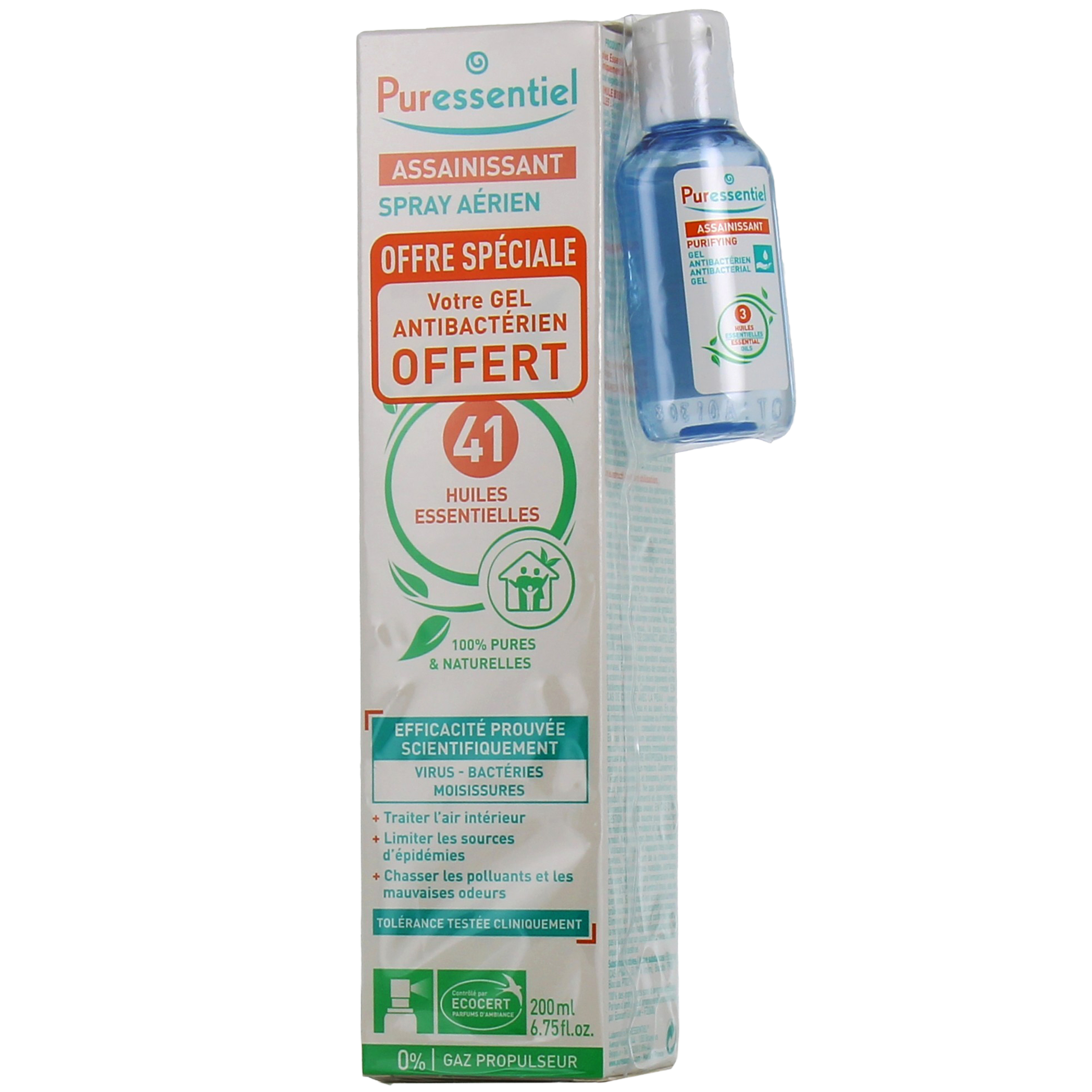 Puressentiel - Spray Aérien Assainissant aux 41 Huiles Essentielles -  Efficacité prouvée contre les virus, germes et bactéries - 200ml - réf 2