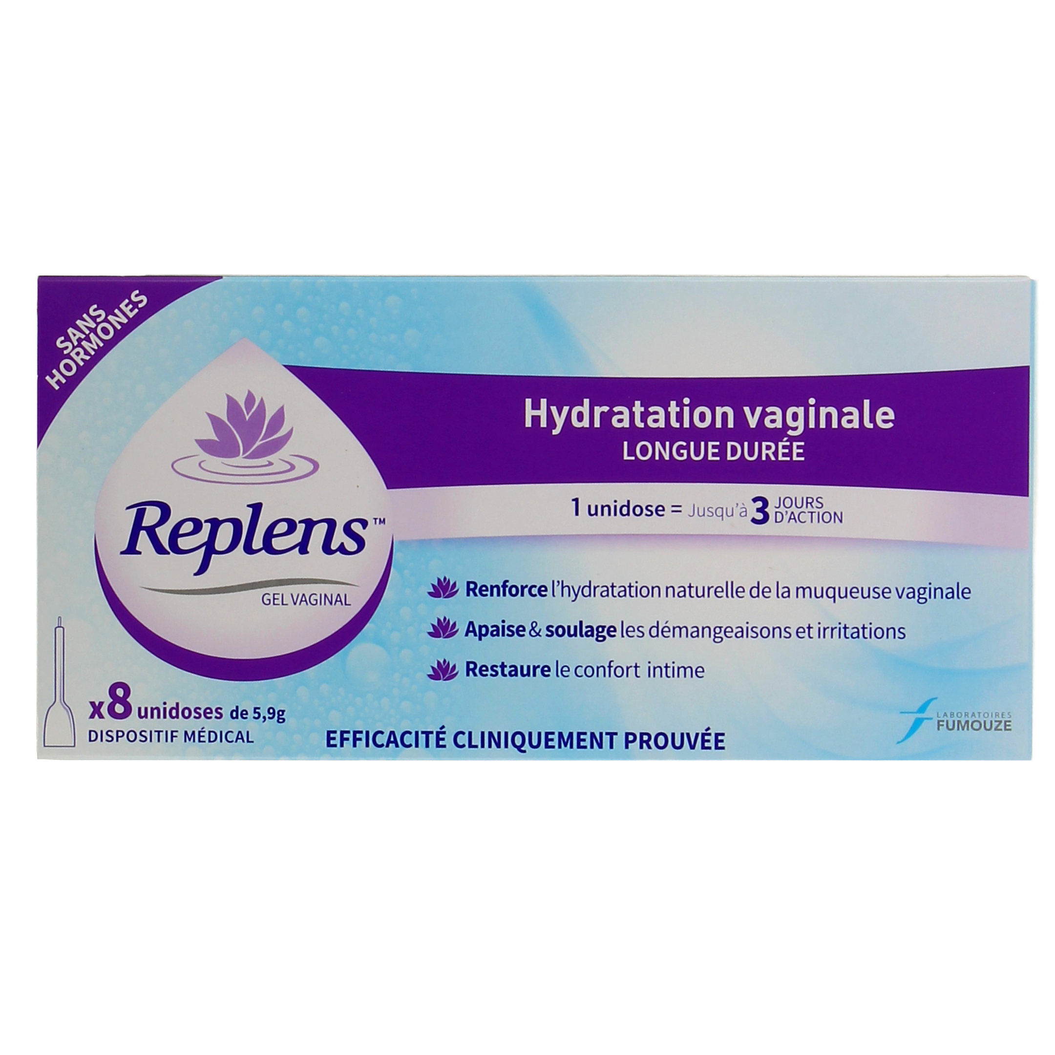 Pharmacie les Grands Moulins - Parapharmacie Replens Gel Vaginal Hydratant  8 Unidoses/2,5g - La Rochette