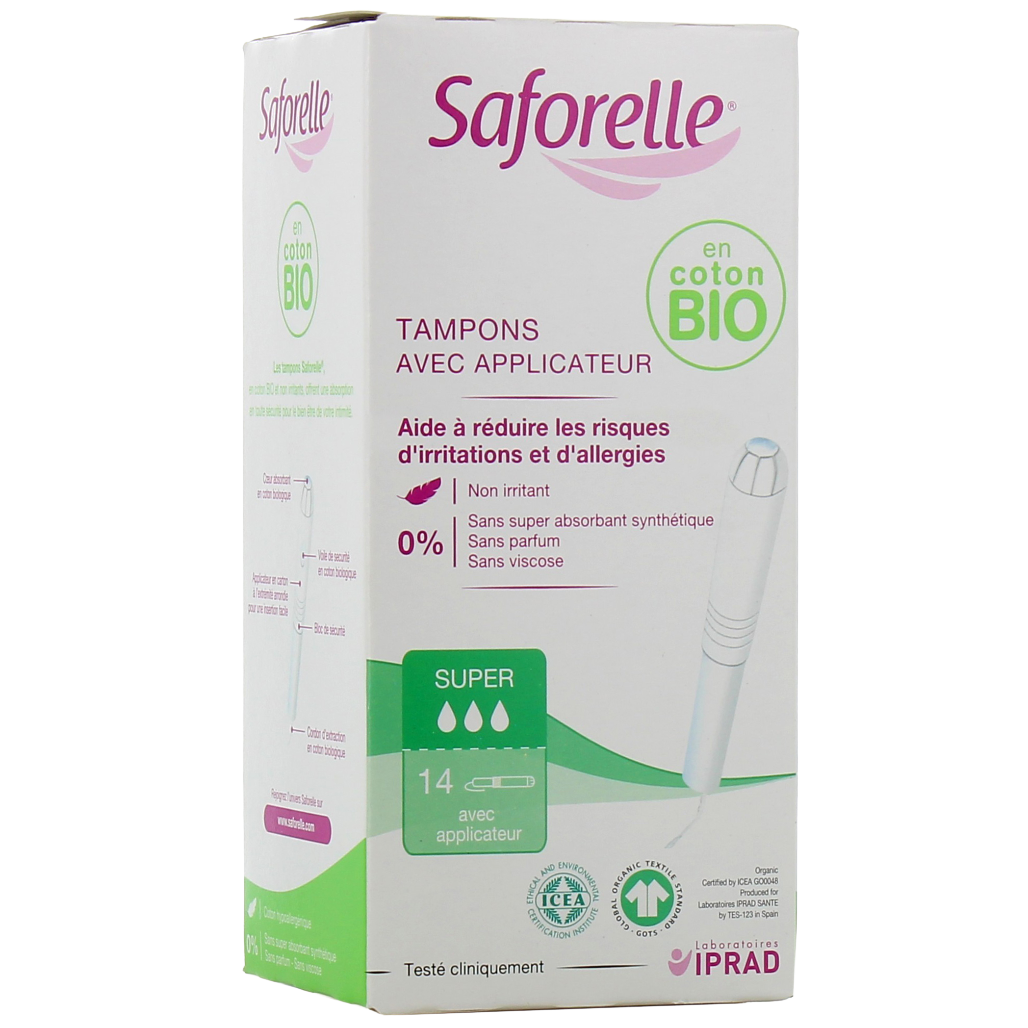 Tampons avec applicateur en coton Bio Saforelle