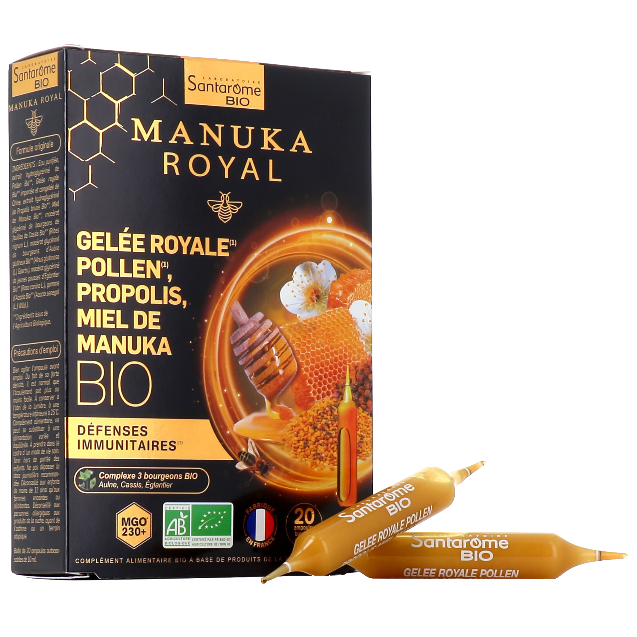 Gelée royale pollen propolis miel de Manuka bio Santarome