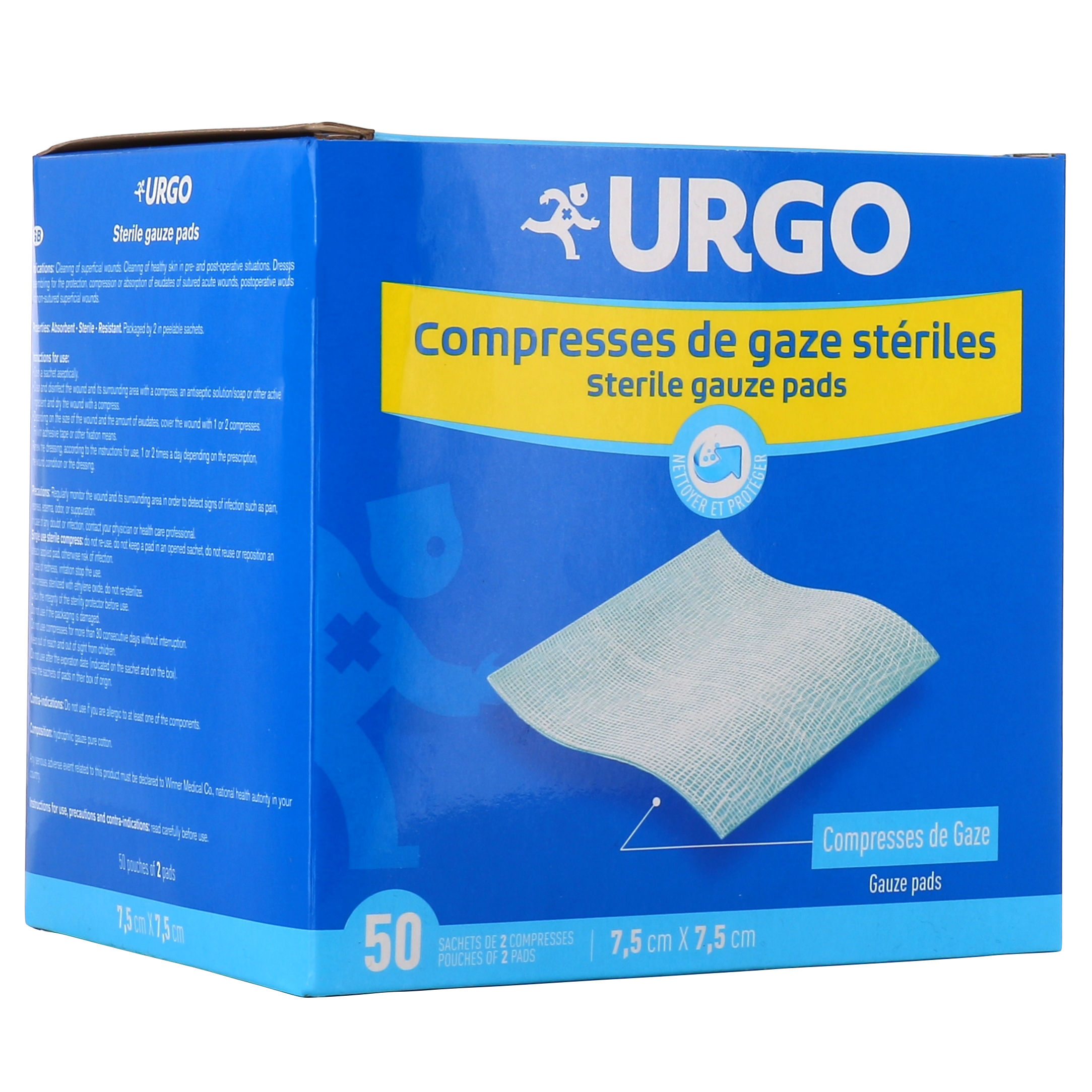 Urgo 2 compresses de gaz stériles 7,5cm x 7,5cm 10 sachets