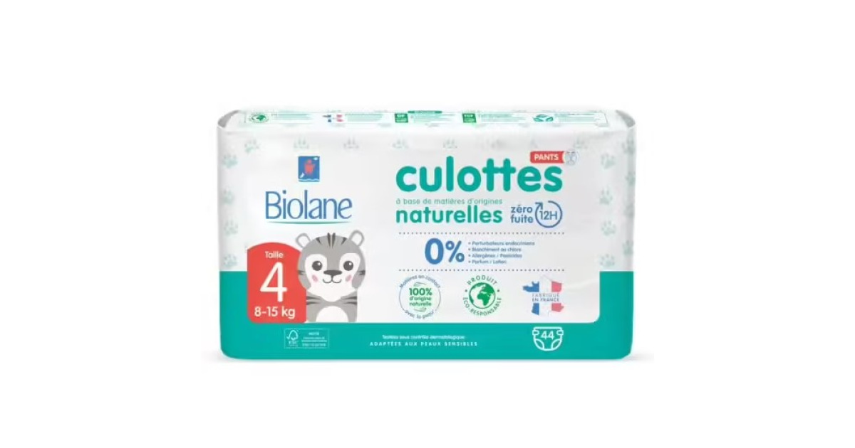 Pack de 108 Couches Fabriquées en France Couches Culottes Naturelles Taille 6 Biolane 16+ kg - 0 Fuite Pendant 12 h 