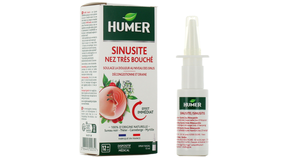Humer - Spray Sinusite Nez très bouché - Décongestion et Drainage