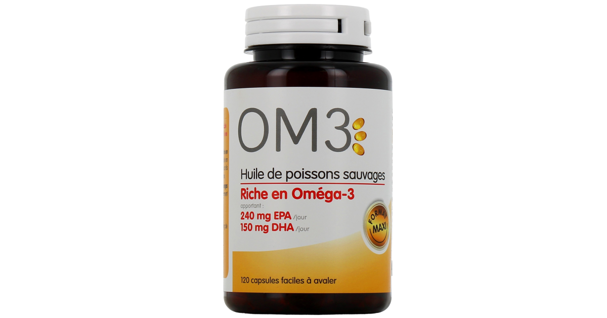 OM3 - Huile de poisson sauvages riche en Oméga 3-Fonction cardiaque normale  - Maxi format - 120 capsules
