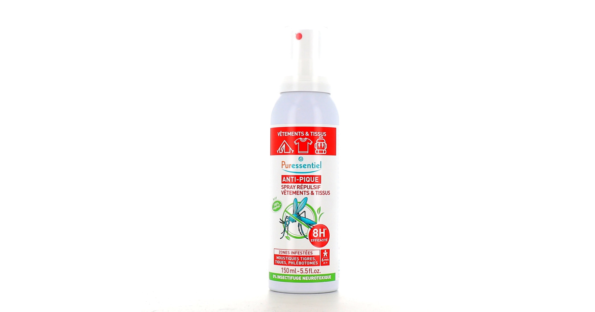 Puressentiel - Anti Pique - Spray Répulsif - Anti-Moustiques - Vêtements et  tissus - Moustiques tigres, tiques, phlébotomes - Actif 100% végétal - 150  ml : : Jardin