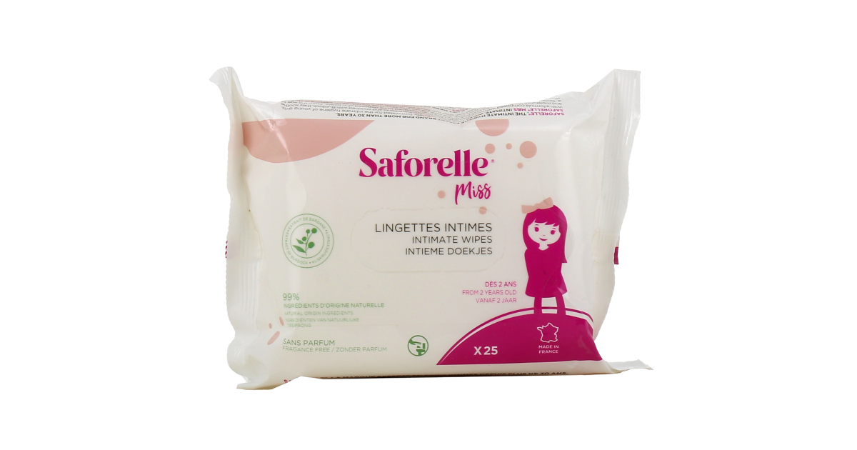 Lingettes intimes Miss Saforelle - Hygiène intime dès 2 ans - 25 lingettes