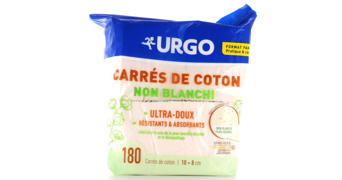Carrés de coton non blanchi Urgo - Oeko Tex Standard 100