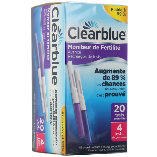Clearblue 20 recharges de tests de fertilité et 4 tests de grossesse