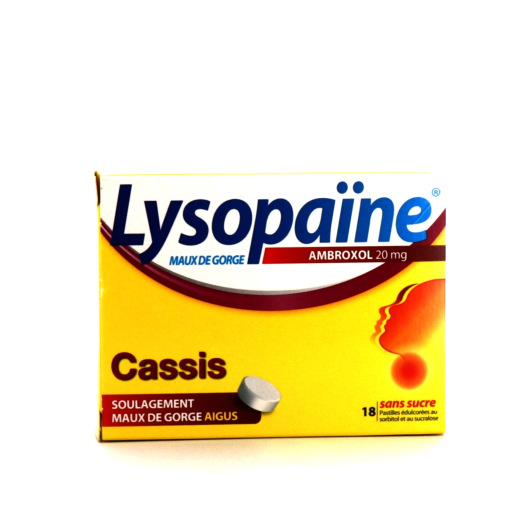 Lysopaine Ambroxol cassis 20 mg Maux de gorge pastilles cassis
