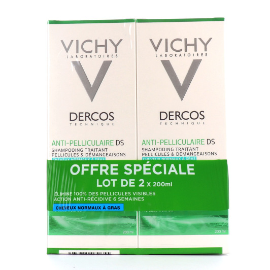 Vichy Dercos Shampooing Anti-pelliculaire Traitant Cheveux normaux à gras Lot 2x 200ml