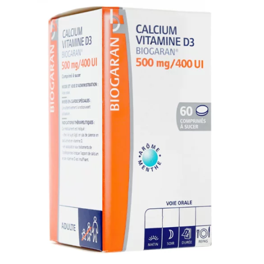 Calcium Vitamine D3 500 mg / 400 UI Biogaran 60 comprimés