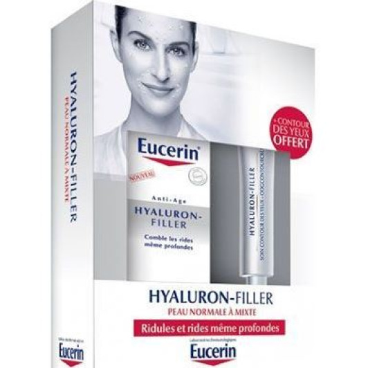 Coffret EUCERIN Hyaluron-Filler Soin de Jour 50 ml Peau normale à mixte soin de jour+contour des yeux 15 ml offert