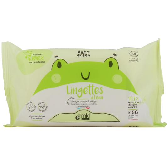 MKL Baby Green lingettes bébé à l'eau bio - 100% compostables