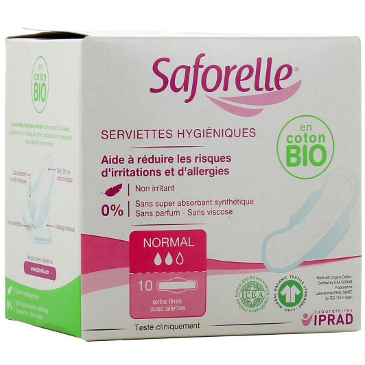 Saforelle Coton Protect 10 Serviettes Hygiéniques