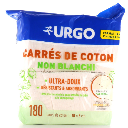 Carrés de coton non blanchi 10 x 8 cm Urgo - soin de la peau
