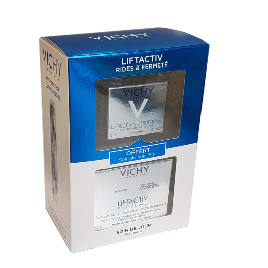 Vichy LiftActiv Supreme Soin Correction Continue Peau Sèche À Très Sèche 50 ml + Vichy LiftActiv Derme Source Nuit 15 ml Offert