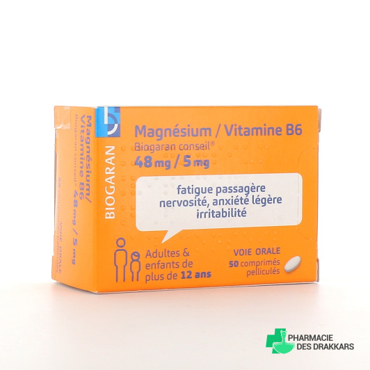 Magnésium Vitamine B6 48mg/5mg 50 comprimés Biogaran Conseil