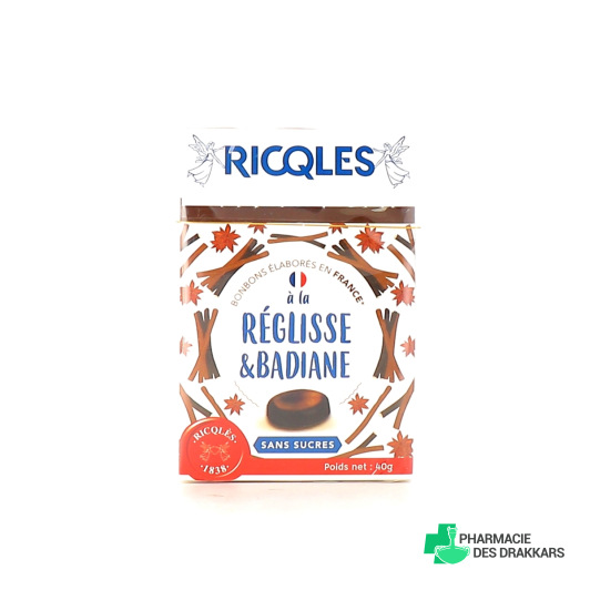 Ricqles Bonbons Réglisse Badiane sans sucres 40g