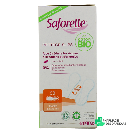 Saforelle Protège-slips flexibles et extra-fins en coton Bio x30
