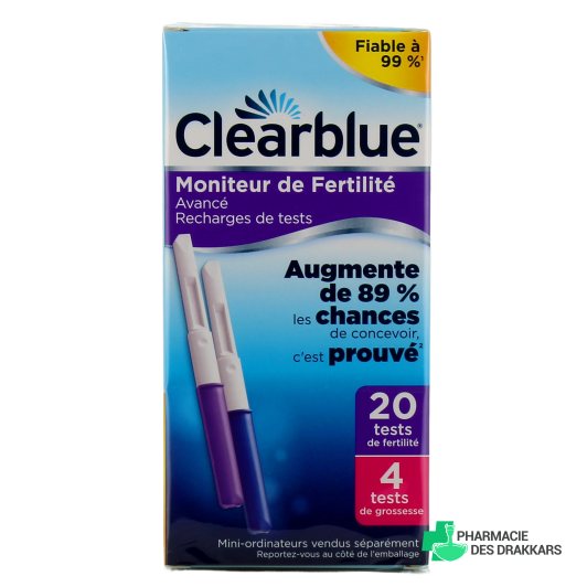 Clearblue 20 recharges de tests de fertilité et 4 tests de grossesse