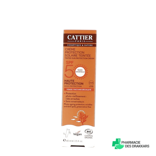 Cattier Crème Protection Solaire Teintée Bio SPF50 Visage & Décolleté