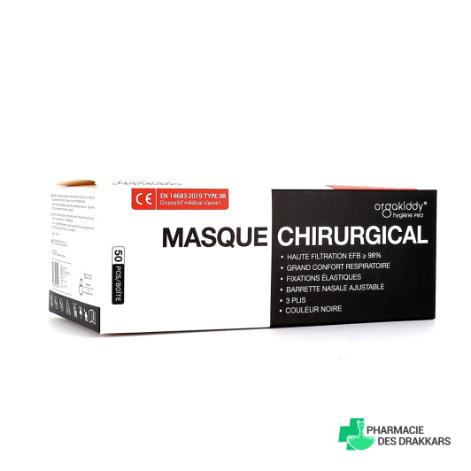 Orgakiddy Masque chirurgical jetable noir