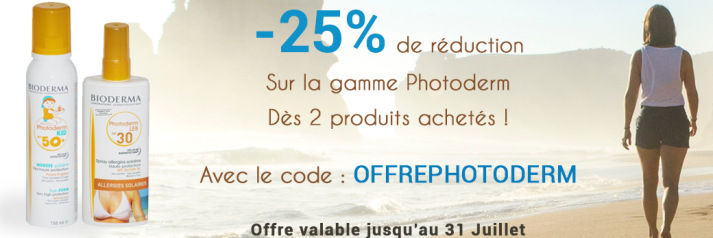 2 produits photoderm Bioderma achetés = -25% sur la gamme !